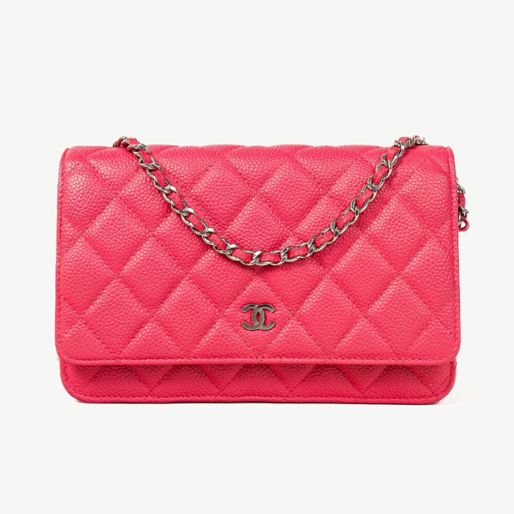 Chanel Silver Strap Pink Magenta Caviar Wallet-on-Chain